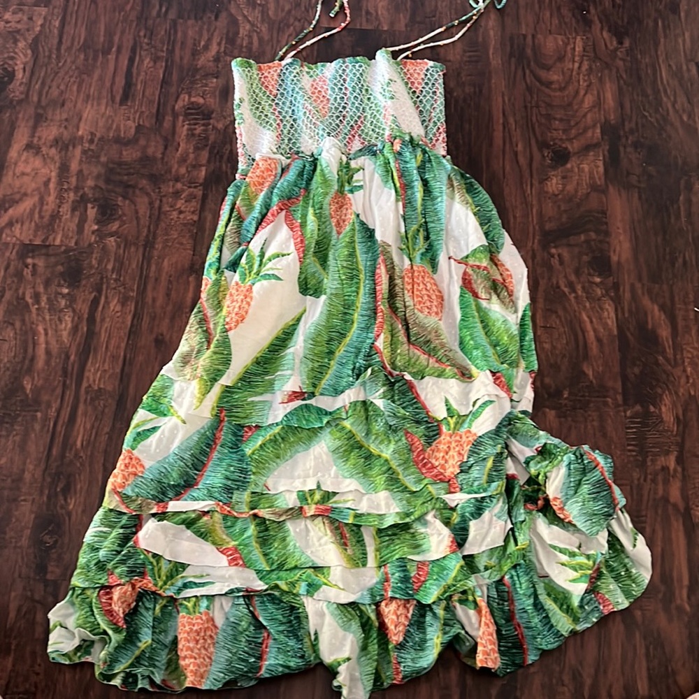 Farm rio tropical pineapple beaded tie midi dress XL